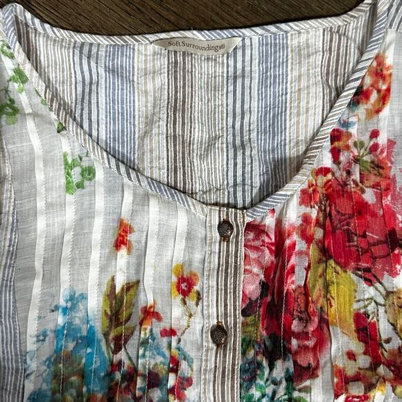 SOFT SURROUNDINGS Striped Floral Tunic Blouse sz L Boho - Picture 5 of 8